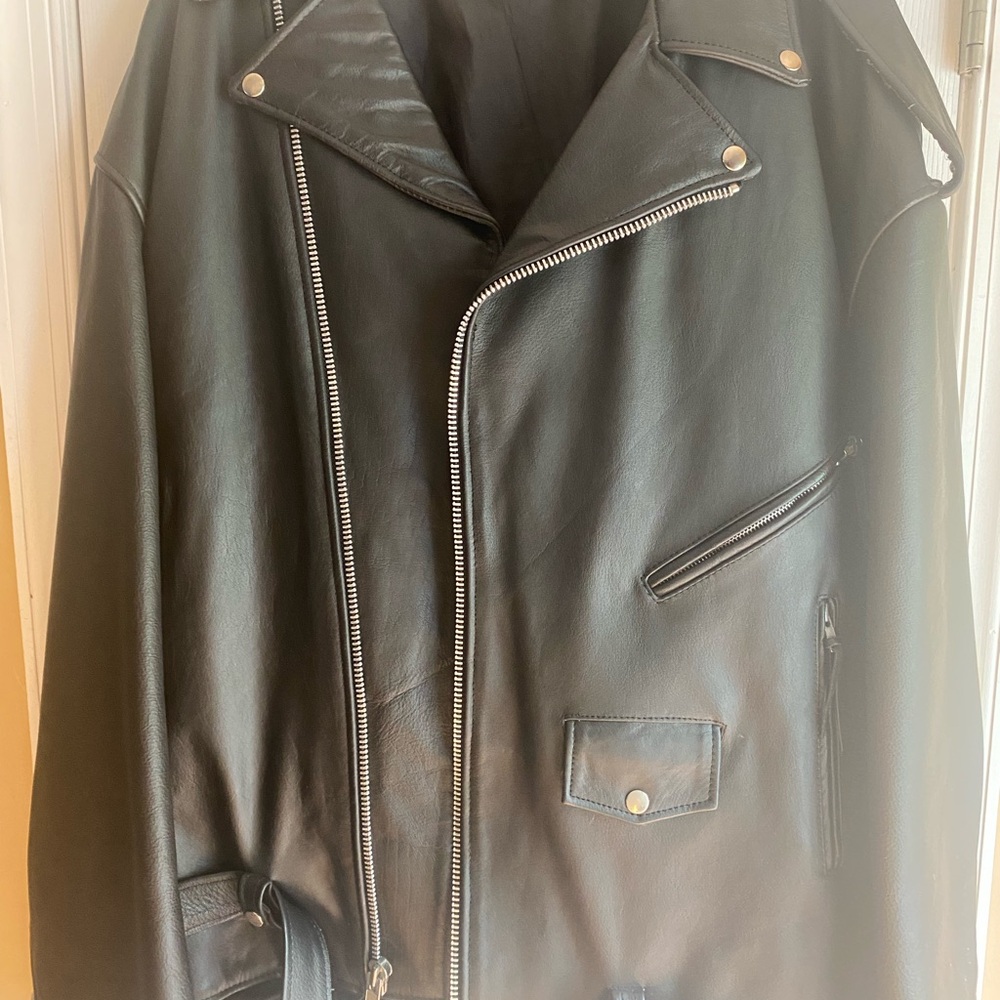 4XL Black Biker Jacket with Belt